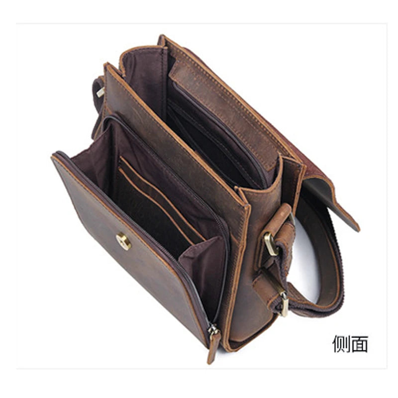 Men's Genuine Leather Messenger Bag – Vintage Crazy Horse Crossbody