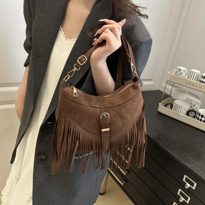 Versatile Texture Suede Tassel Bag