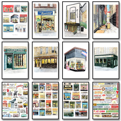 Glasgow Bookshops Wall Art Poster – Watercolor Illustrated Print