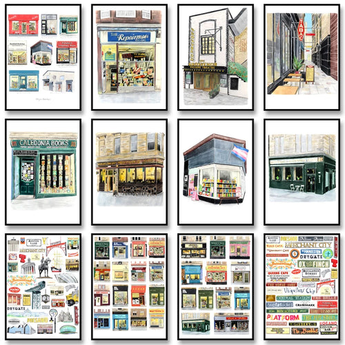 Glasgow Bookshops Wall Art Poster – Watercolor Illustrated Print