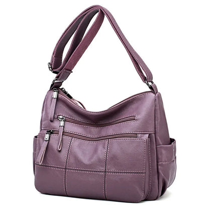 Genuine Leather Shoulder Bag Multi-Pocket Crossbody Handbag
