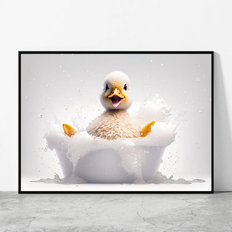 Cute Dog in Bathtub Wall Art Poster – Funny Puppy Canvas Print