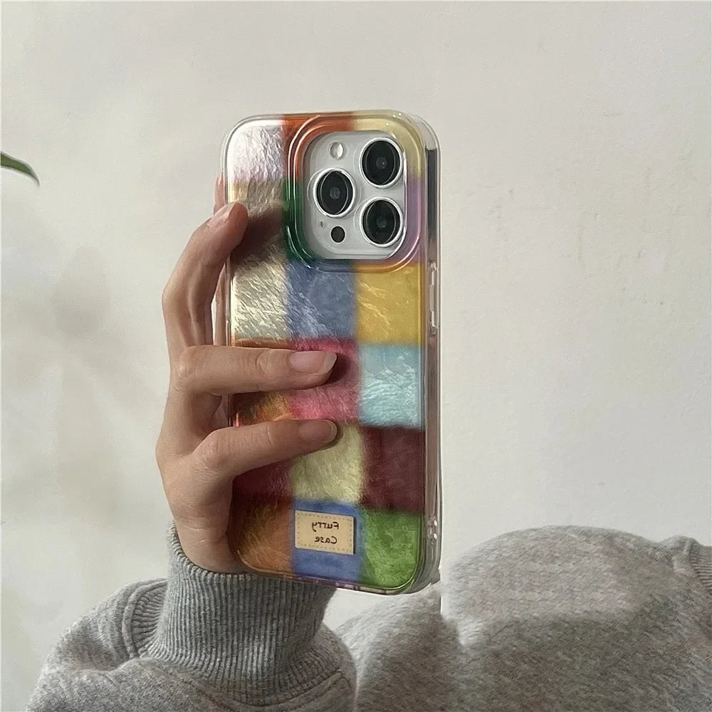 Color Block Plaid iPhone Case – Dopamine Checkerboard for iPhone 11–17 Pro Max Air 16e