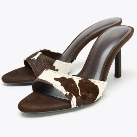 Women's Stiletto Heel Mule Sandals – Retro Suede Slide Slippers