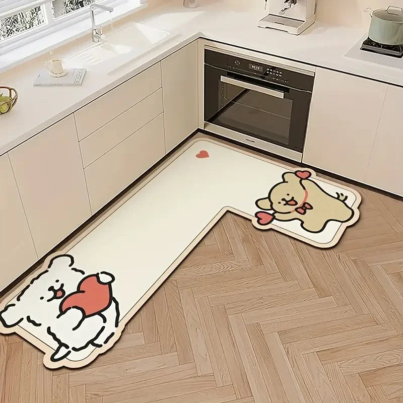 Cartoon L-Shaped Kitchen Floor Mat – Non-Slip Water Absorbent Rug