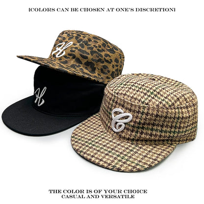 Flat Top Peaked Cap – Retro Houndstooth & Leopard Print Hat for Men & Women