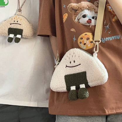 Japanese Kawaii Bag New Women Cartoon Rice Ball Plush Shoulder Bags