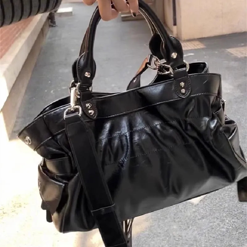 Punk Studded Shoulder Bag – Women's Y2K Gothic PU Leather Handbag with Rivets