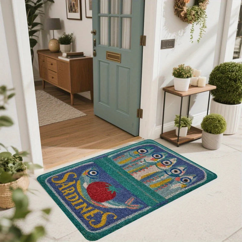 Sardines Welcome Door Mat – Soft Non-Slip Entryway Rug