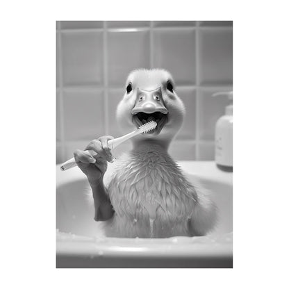 Funny Animal Bathroom Wall Art Poster – Black & White Vintage Print
