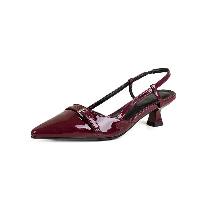 Pointed Toe Slingback Heels – Women's Patent Leather Sandals