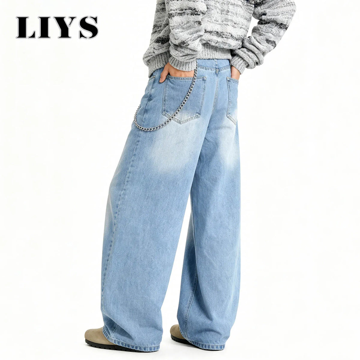 Y2K Baggy Wide Leg Jeans – Light Blue Retro Washed Denim