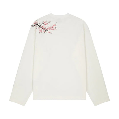 Cherry Blossom Embroidery Waffle Knit Long Sleeve T-Shirt