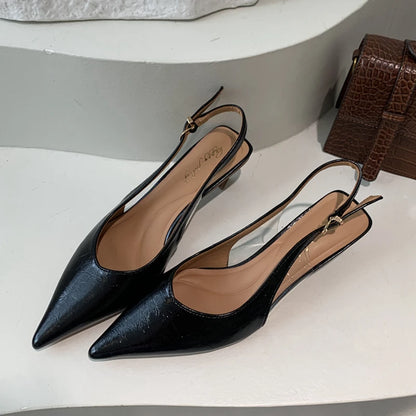 Women's Pointed-Toe Slingback Sandals – Elegant Mid Heel Shoes