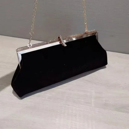 Women Retro Black Velvet Evening Clutch Bag