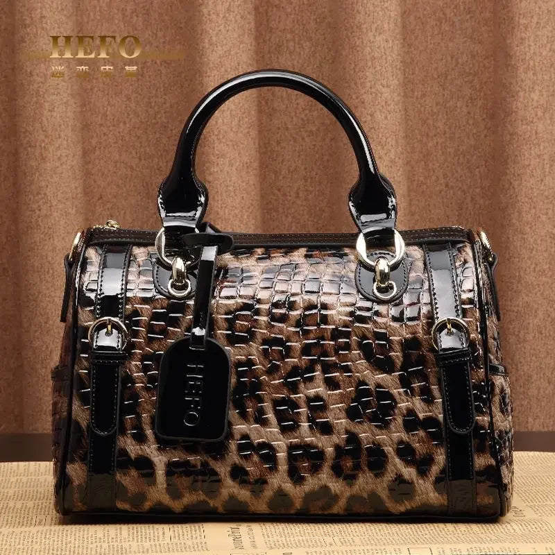 Leopard Genuine Leather Boston Bag for Women – Luxury