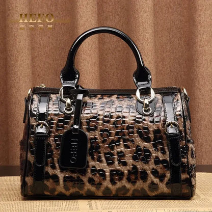 Leopard Genuine Leather Boston Bag for Women – Luxury