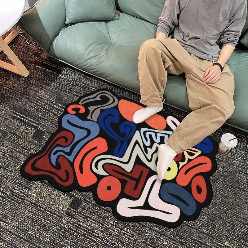 Colorful Abstract Art Area Rug – Creative Living Room Floor Mat