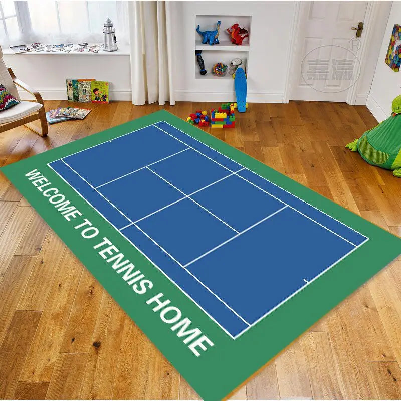 Sports Court Area Rug – Tennis & Badminton Field Graphic Floor Carpet