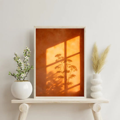 Botanical Window Shadow Canvas Wall Art – Terracotta Sunset Print
