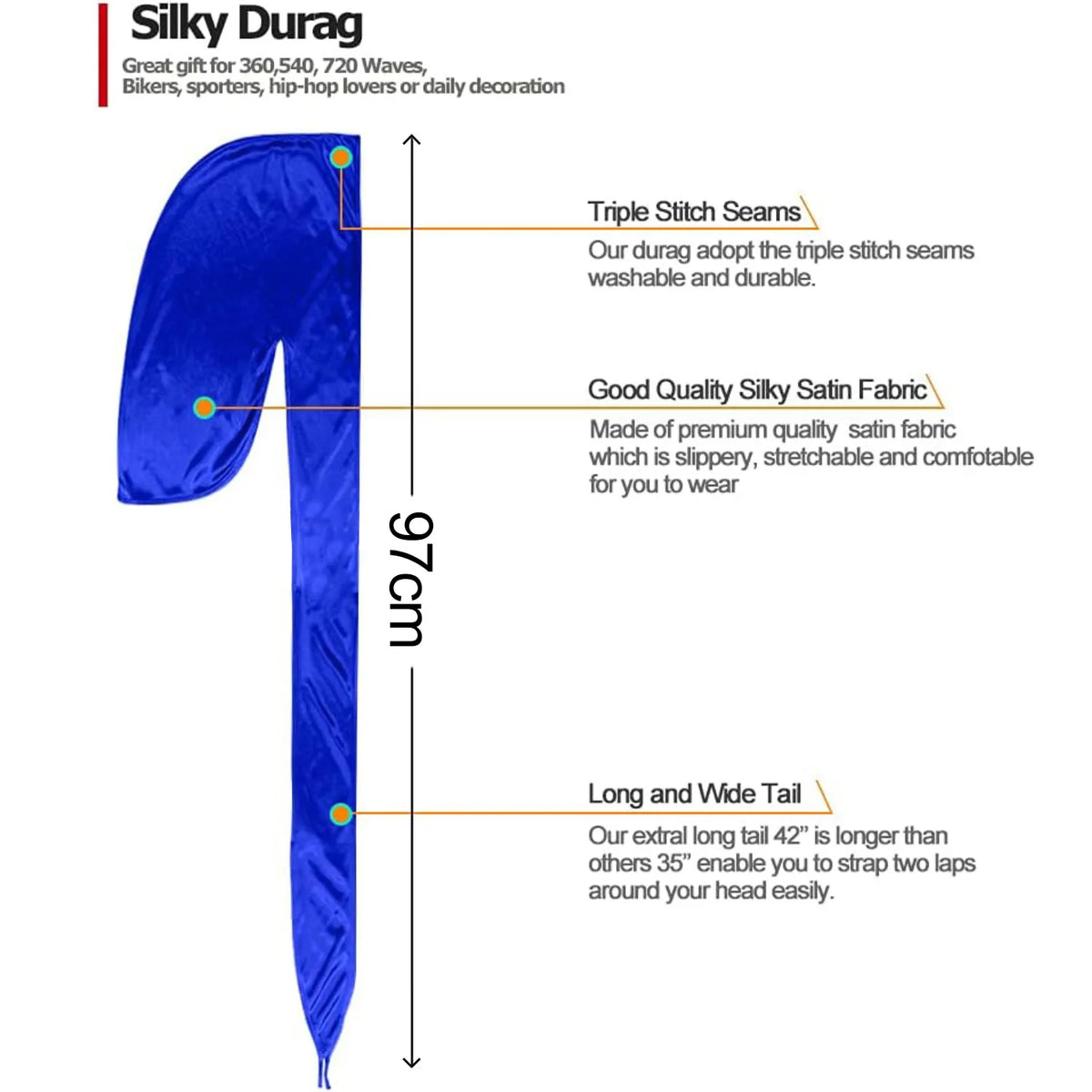 Men Satin Breathable Silky Durag Long Tail Doo Rag Pirate Hat Headband Turban Bandana Headwearmen