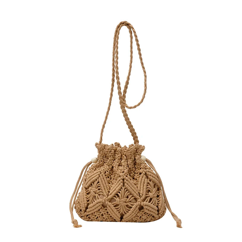 Woven Raffia Crossbody Bag for Women – Boho Knit Beach Purse