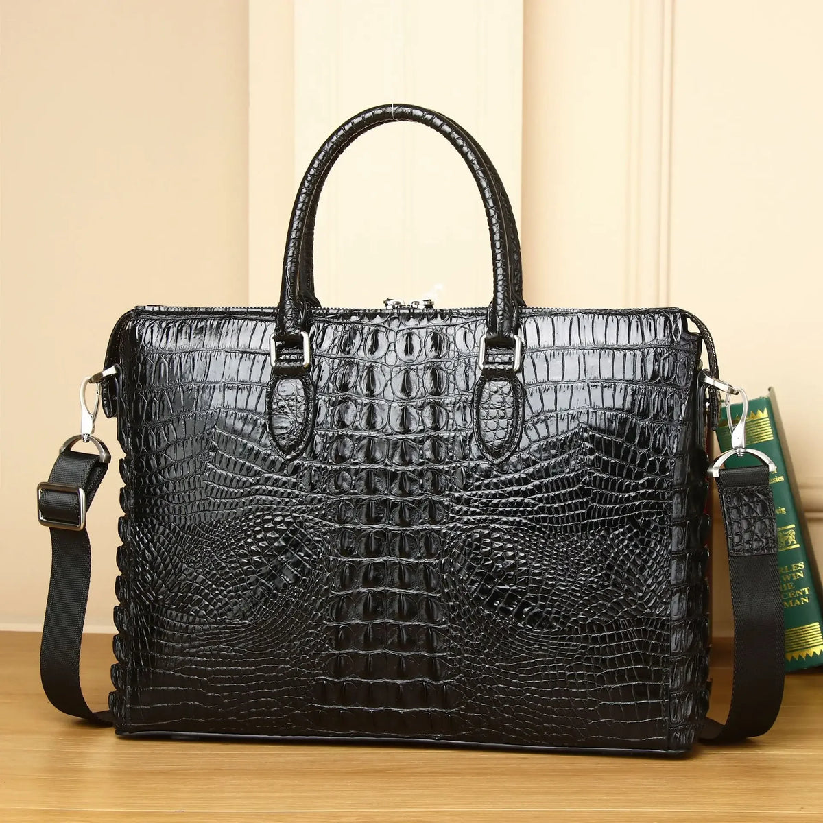 Alligator Embossed Genuine Leather Briefcase – Men's 14" Laptop Bag
