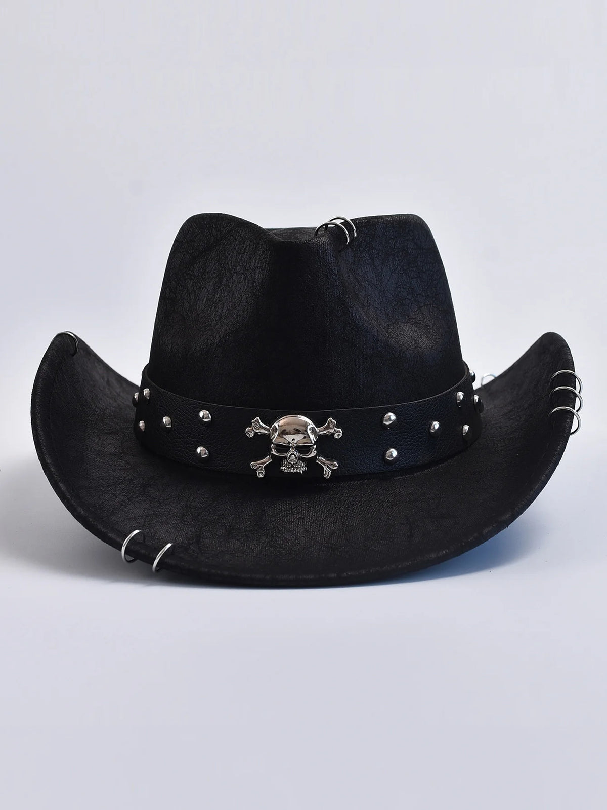 Faux Leather Western Cowboy Hat – Skull Band, Men & Women