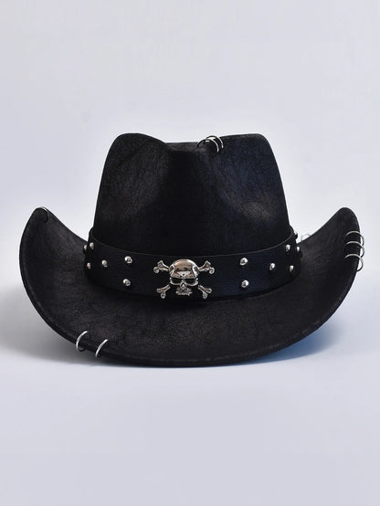 Faux Leather Western Cowboy Hat – Skull Band, Men & Women