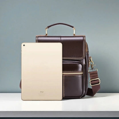 Luxury Genuine Leather Men's Crossbody Shoulder Bag – Coffee Brown