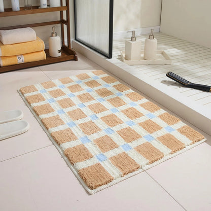Plaid Bath Mat – Non-Slip Absorbent Bathroom Rug