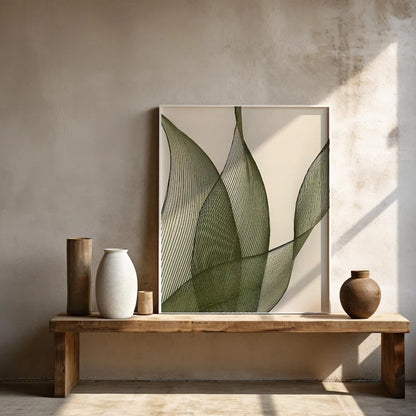 Botanical Green Leaf Line Art Canvas Wall Art Poster – Minimalist Nature Print