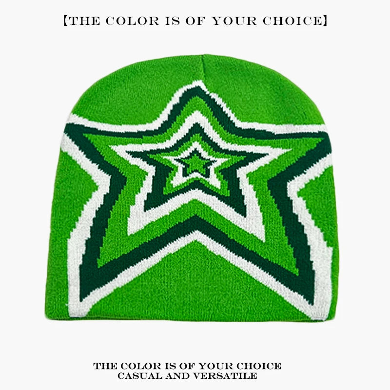 Star Knit Beanie Hat – Color Block Y2K Unisex