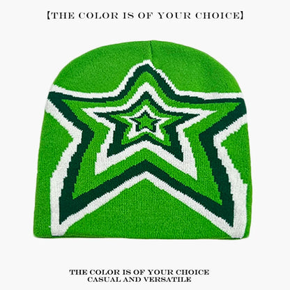 Star Knit Beanie Hat – Color Block Y2K Unisex