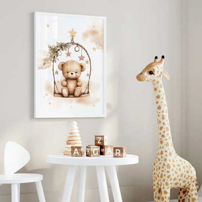 Teddy Bear Balloon Nursery Wall Art Print – Kids Poster