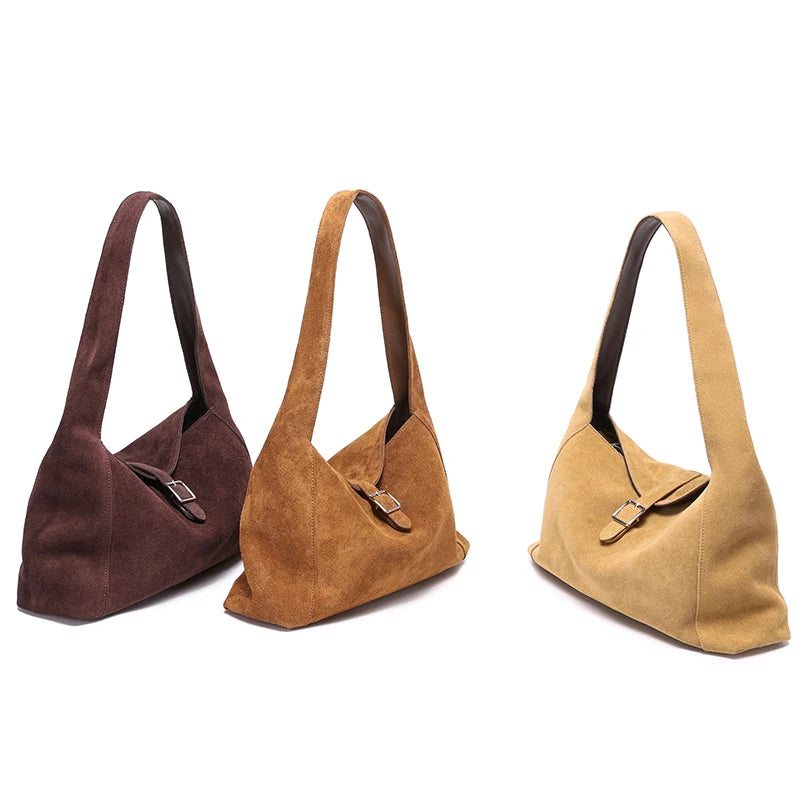 Suede Leather Shoulder Bag for Women – Soft Cowhide Crossbody