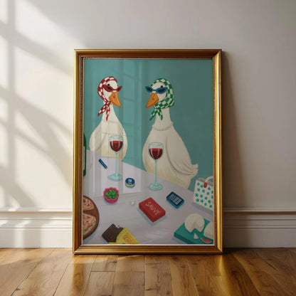 Funny Duck Wine Wall Art – Quirky Retro Poster for Kitchen & Bar