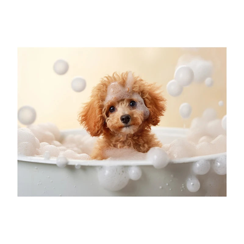 Cute Dog in Bathtub Wall Art Poster – Funny Puppy Canvas Print