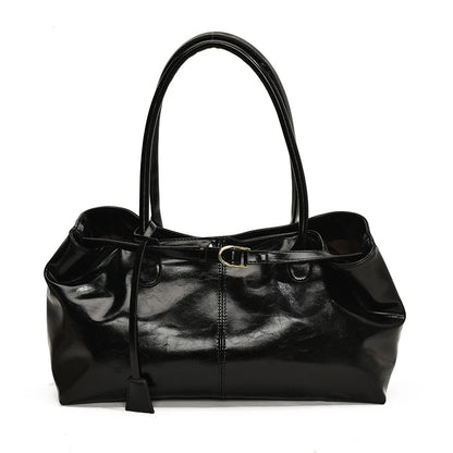 Leather Hobo Shoulder Bag – Retro Oil PU Large Tote for Women