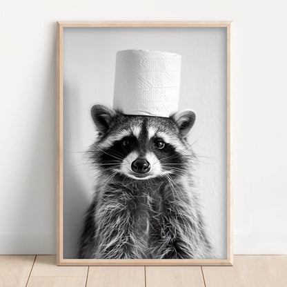 Funny Bathroom Wall Art Poster – Black & White Animal Toilet Paper Print