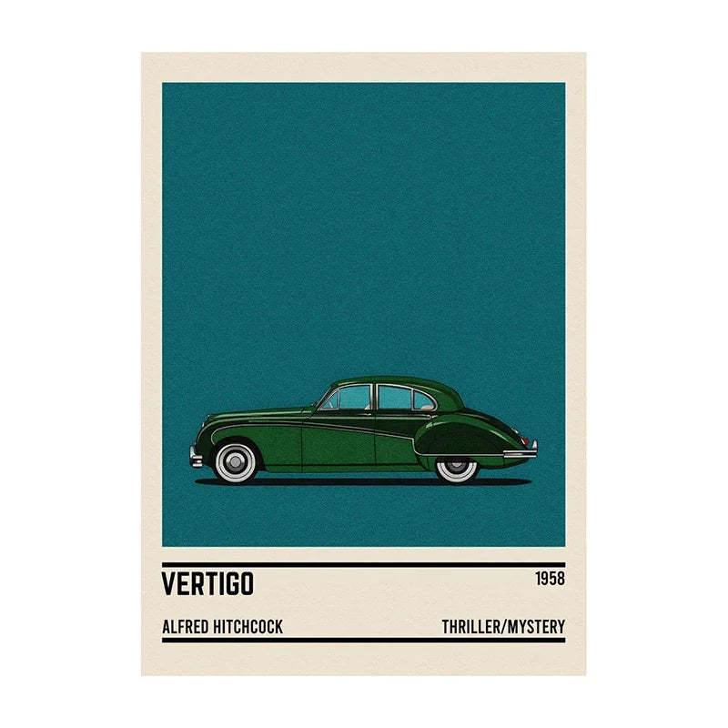 Movie Car Minimalist Poster Wall Art Print | Classic Film Decor