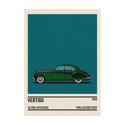Movie Car Minimalist Poster Wall Art Print | Classic Film Decor
