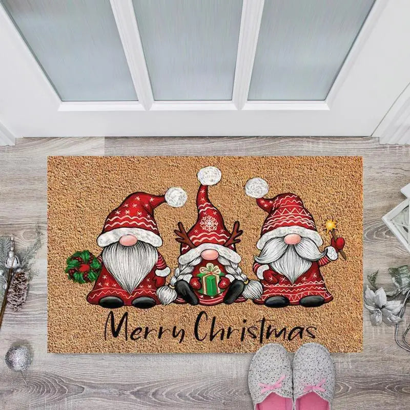 Christmas Gnome Welcome Door Mat – Indoor Outdoor Holiday Rug