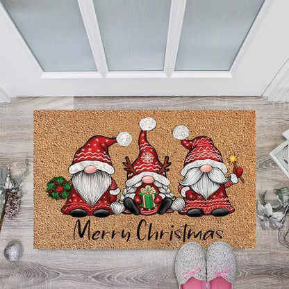 Christmas Gnome Welcome Door Mat – Indoor Outdoor Holiday Rug