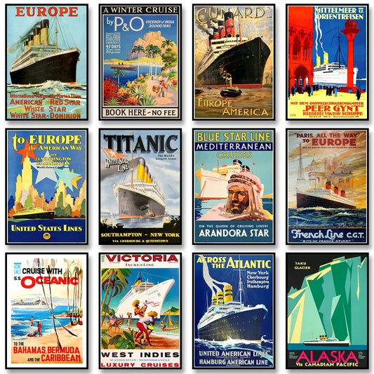 Vintage Travel Ship Poster – Blue Star Line Retro Ocean Liner Wall Art Unframed