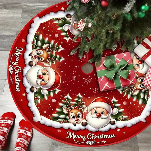 Christmas Tree Skirt – Santa Claus & Reindeer Holiday Decor