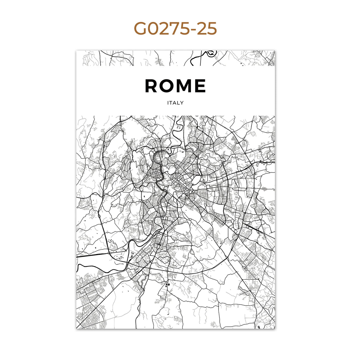 World City Map Wall Art Print – Black & White City Poster