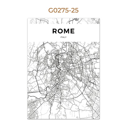 World City Map Wall Art Print – Black & White City Poster
