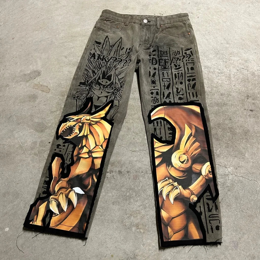 Anime Print Baggy Jeans – Y2K Wide Leg Streetwear Denim Pants