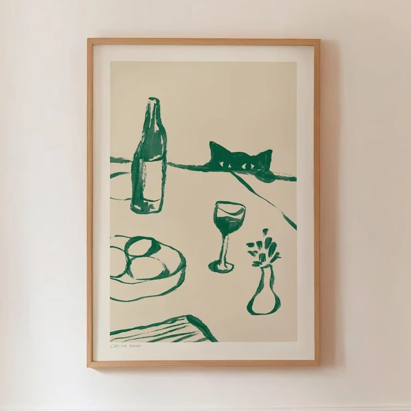 Sneaky Cat Wine Canvas Print – Kitchen Wall Art Poster